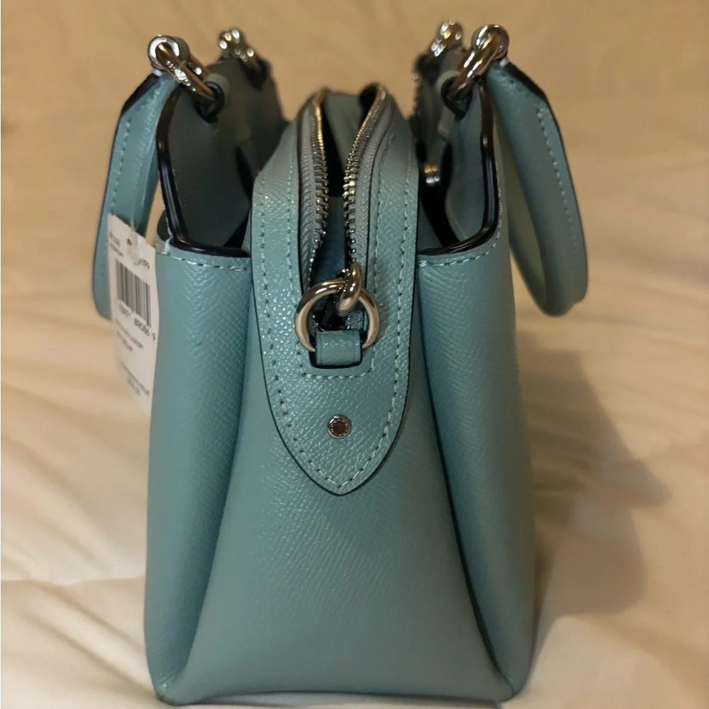 COACH Light Blue Leather Satchel with Silver Hardware